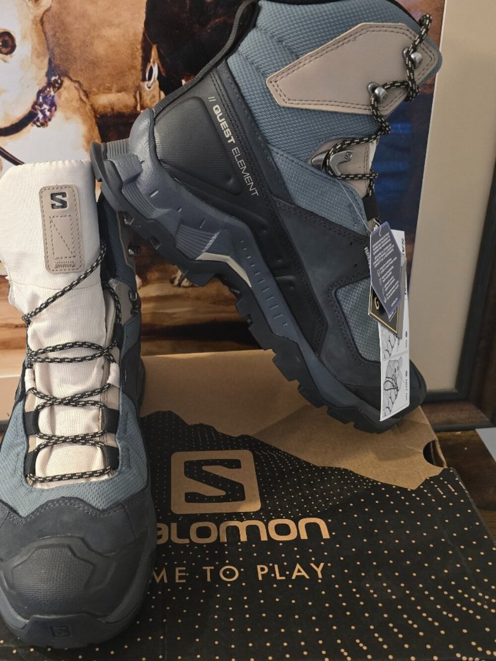 Salomon Unisex Quest Element GTX Hiking Boots L41457400 Black / Blue Mens 10 NEW